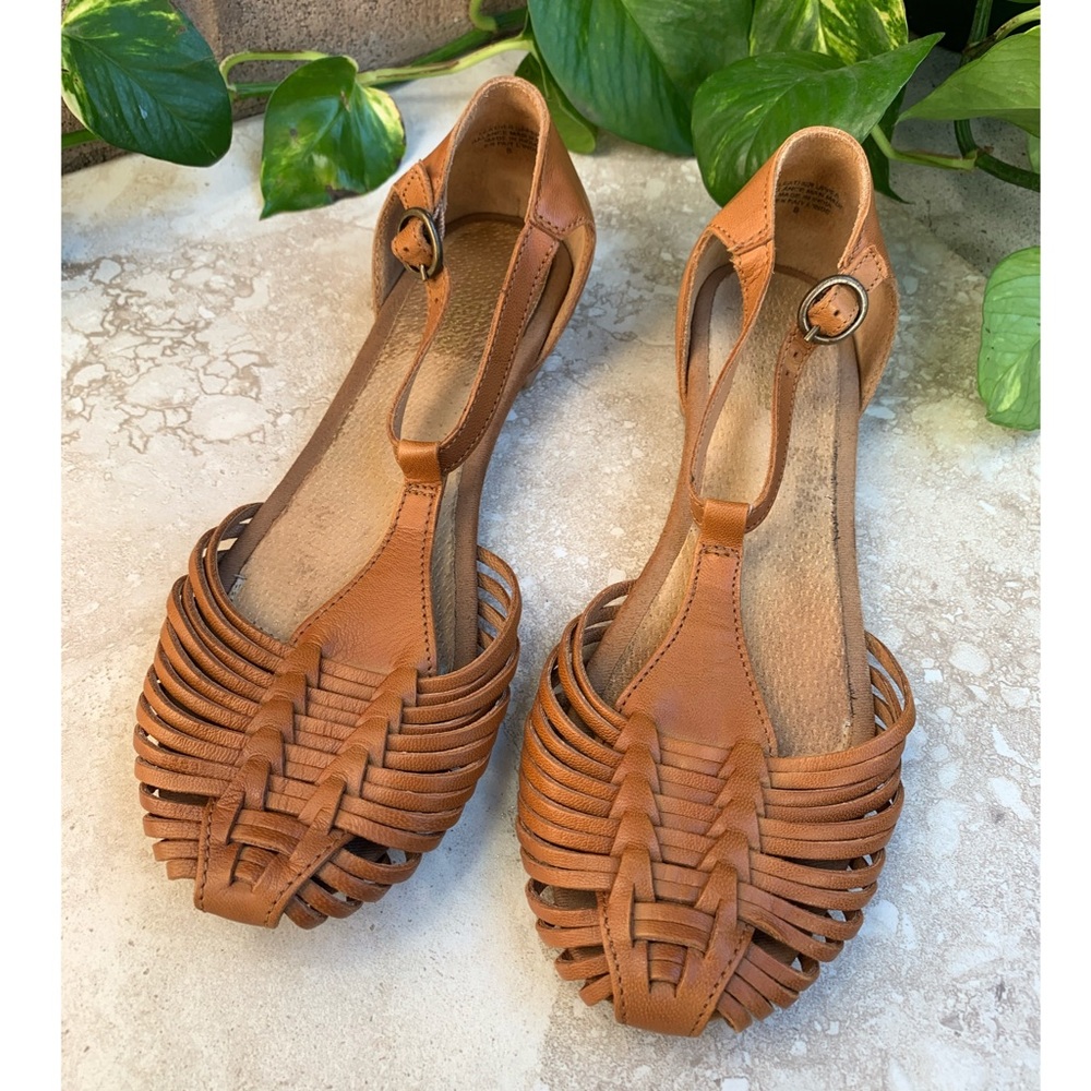 Seychelles Leather Woven Sandal Brown Sz 8